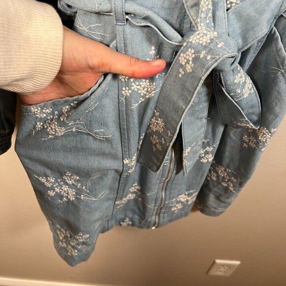 Sweet En Forme Embroidered Ruffle Mini Dress Size XS Denim Floral Feminine - Picture 9 of 12